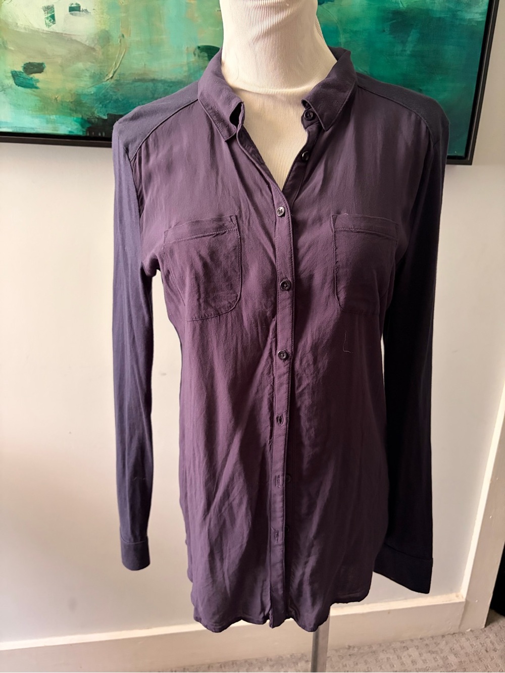 LOFT Navy Blue Long-Sleeve Button-Up Shirt